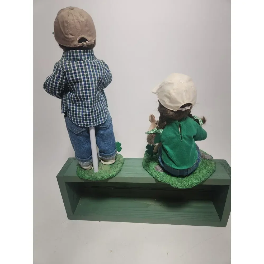 Danbury Mint 4-H Porcelain Doll Set Boy & Girl with Calf Lamb 14